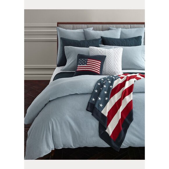 Ralph Lauren Home Workshirt Chambray Queen Flat Sheet Blue 100% Cotton 108 x 96 - Picture 9 of 16